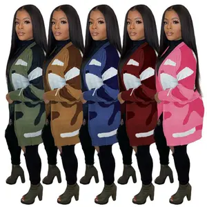 Women's Fashion Camouflage Knitted Sweater 2024 Spring New Long Cardigan Coat Knitwear Womenswear Knitwear Womenswear Tops Casual Yellow Oversized Ribbed Batwing Tunic pink sea glass red argyle cheetah print outfit coachella Sleeve Open Front Blazer