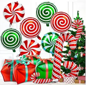 32Pcs Christmas Foil Balloons Kit, Candy Cane Mylar Balloons with Ribbons, Red and Green Balloons for Party Decorations and Birthday