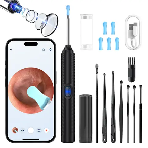 Ear Wax Removal Tool Kit for Adults - Ear Care Products with HD Camera, LED Lights, Rechargeable Battery, Removable Washable Silicone Tips, Gentle Cleaning Tools, Compatible with iPhone & Android for Comfortable and Effective Cleaning