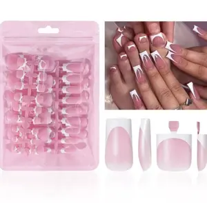 60Pcs White French Tip Press on Nails & Press on Toenails Set, Square Press on Nails Medium Fake Nails French False Toenails Full Cover Stick on Nails for Women Manicure Kit