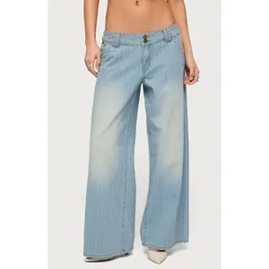 Edikted Women's Petite Cory Striped Low Rise Baggy Jeans