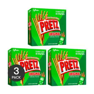 3 Pack Glico Pretz Pretzel Sticks Original 6.35oz Each - Japanese Savory Biscuit, 10 Bags, Crunchy Snack