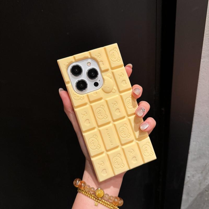 Chocolate-Style Keyboard Design Phone Case for iPhone 16 Pro Max & Apple 15 — Featuring Rilakkuma and Hello Kitty (Silicone)