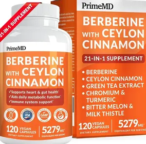 21-in-1 Berberine Supplement with Ceylon Cinnamon with Chromium, Bitter Melon and Green Tea Extract and Black Pepper Extract 5X for Energy & Metabolism Support with 5279 mg (120 ct, Pack of 1)