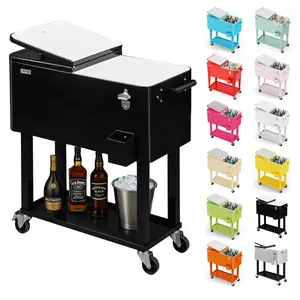 VINGLI 80 Quart Rolling Ice Chest on Wheels, Portable Patio Party Bar Drink Cooler Cart, with Shelf, Beverage Pool with Bottle Opener,Water Pipe