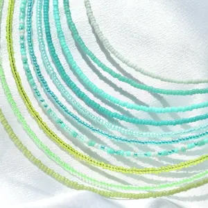 Turquoise & Green Tiny Seed Bead Necklace, Tarnish-Free Stainless Steel Beaded Choker, Multi-Color Choker, Stacking Necklaces, Gold-Filled