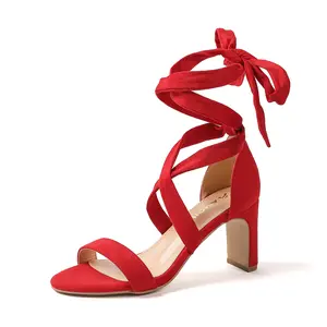 Amoji Women 3 Inch Strappy Heels Lady Lace Up Heeled Sandal Strap Up Wedding Party Shoes 333