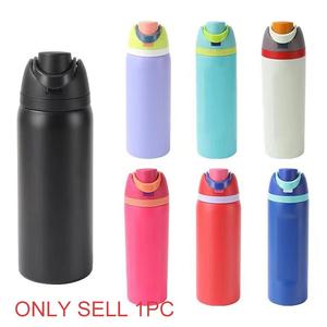 24oz double walled stainless steel vacuum flask, portable sports water bottle with handle, travel thermos, outdoor drinking cup