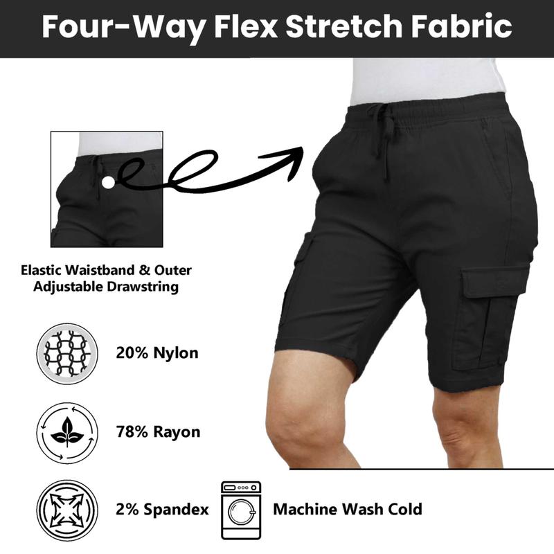 3-Pack Women’s Flex Cargo Shorts with Elastic Waistband and Drawstring – Comfortable Fit with 6 Pockets and Stretch Fabric (S-2XL)