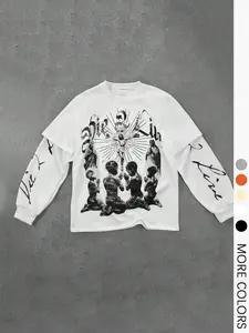 Men's 2 in 1 Vintage Streetwear Graphic Print Long Sleeve Sweatshirt, Regular Fit Casual Retro Round Neck Pullover for Daily Wear, Men's Top for All Seasons