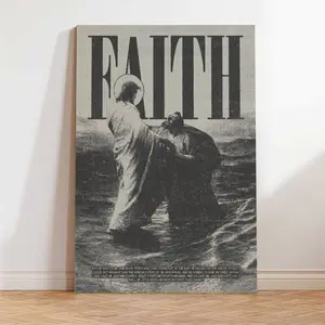 Jesus Wall Art  "FAITH" Jesus Walking on Water Poster - Peter Saved by Christ Vintage Christian Wall Art, Bible Verse Matthew 14 Print