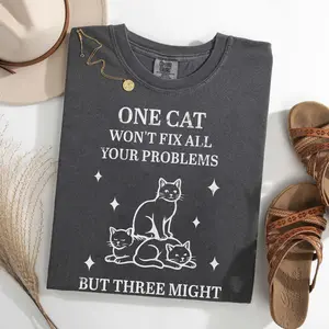 Funny Cat Lover Tee, Comfort Colors Shirt, Funny Cat Lover Tee, Three Cats Graphic Shirt, Gift for Crazy Cat People, Retro Cat Shirt