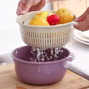 Thickened Double-Layer Drainage Basket Set, Kitchen Vegetable Washing Basin and Fruit Tray, Multi-functional Rice Washing Sieve and Strainer