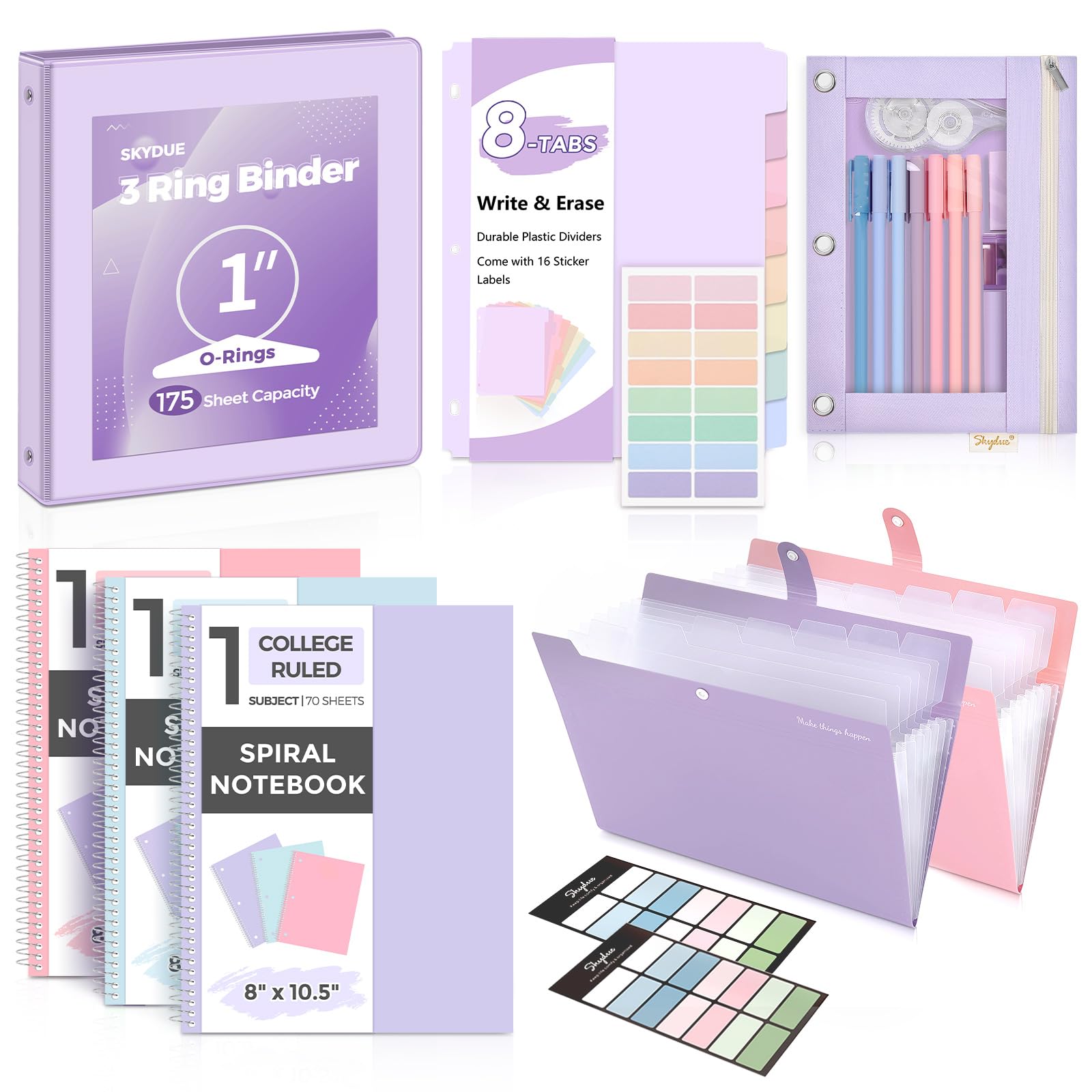 SKYDUE Aesthetic School Supplies Bundle - 1" Binder, 2 File Folders, 3 Notebooks, 8 Dividers, Pencil Pouch - Classroom Supplies, Office Study Materials for Back to School Essentials,back to school haul,college school supplies,back to school shopping SKYDUE Aesthetic School Supplies Bundle - 1" Binder, 2 File Folders, 3 Notebooks, 8 Dividers, Pencil Pouch - Classroom Supplies, Office Study Materials for Back to School Essentials,back to school haul,college school supplies,back to school shopping