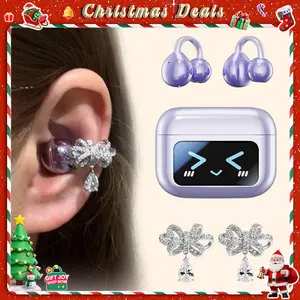 [Valentine's Day] Tukio 2026 M100 Fashion Clip-On Earphones, featuring interchangeable earring accessories, an audio-visual touchscreen, and wireless audio transmission technology. Equipped with Bluetooth 6.0 for faster and more stable connections