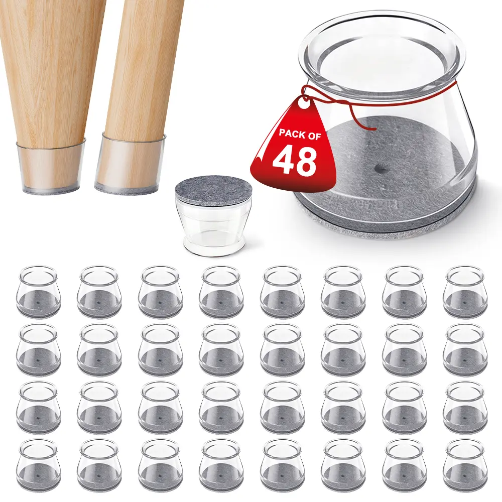 48Pcs Chair Leg Floor Protectors Chair Leg Protectors for Hardwood Floors Silicone pads Covers to Protect Floors reduces noise Universal L Clear Fit (1-5/16"~2") felt furniture pads