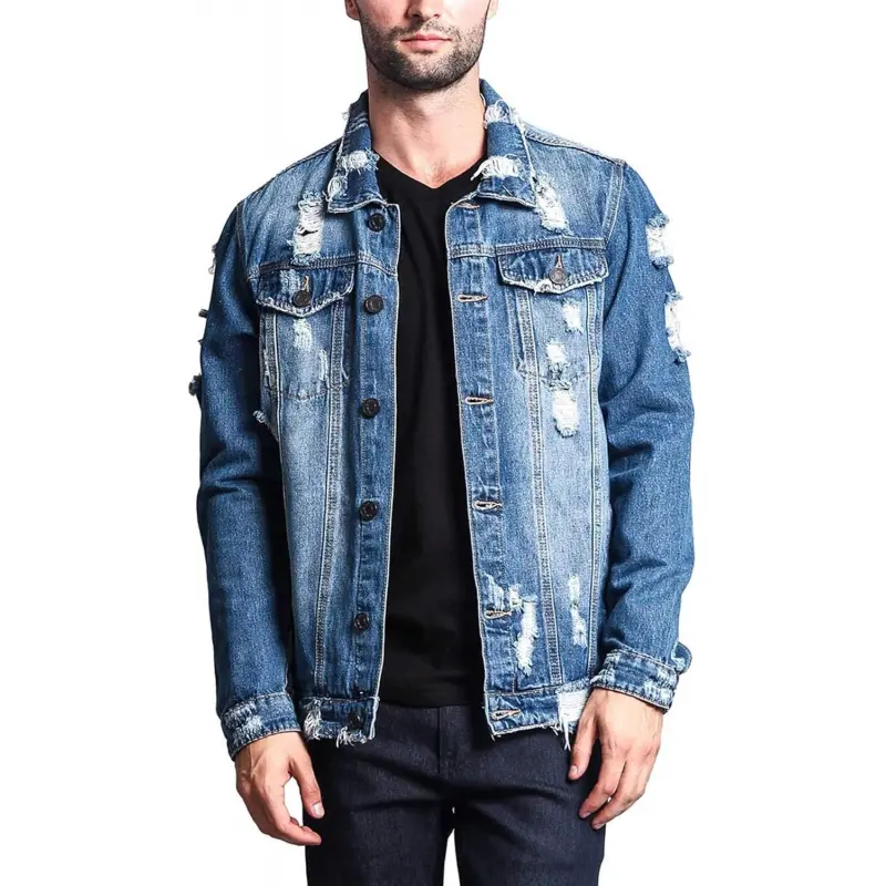 Men Distressed Denim Jacket, Classic Vintage Outerwear, Fashion Casual Coat For Daily Street And Outdoor Dressing