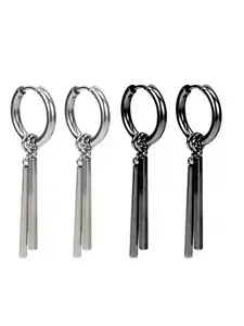 4 Pcs 304 Stainless Steel Hip Hop Style Earrings, Unisex Fashion Jewelry for Daily Wear, Music Festivals, Comic Con, Trendy Events