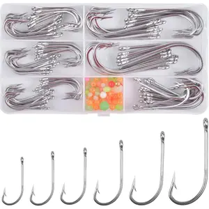 O'Shaughnessy 130 count Stainless Steel Saltwater J Hooks, Long Shank Forged Hooks with Fishing Beads for Freshwater Fishing