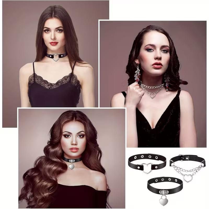 6 Pieces Black Heart Theme Leather Collar,r Adjustable PU Leather Collar Set(Black)Christmas Halloween Costume gift