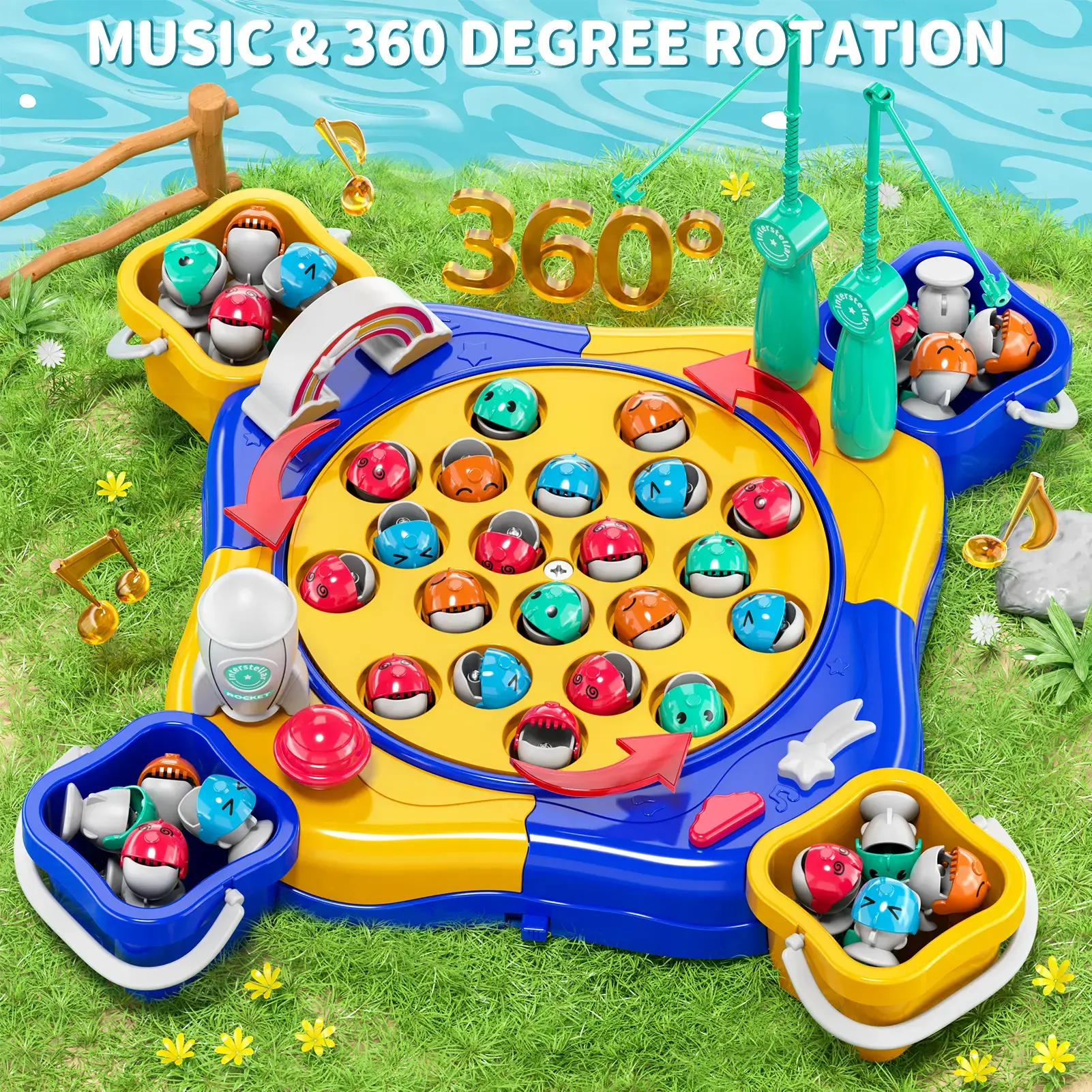 Aopuro_us Electric Children's Fishing Turntable Game Toy with Sound Effects - Unisex Battery-Free Play Tools, Watch Party Travel Toy for 3-4 Years Old, Christmas Birthday Gift