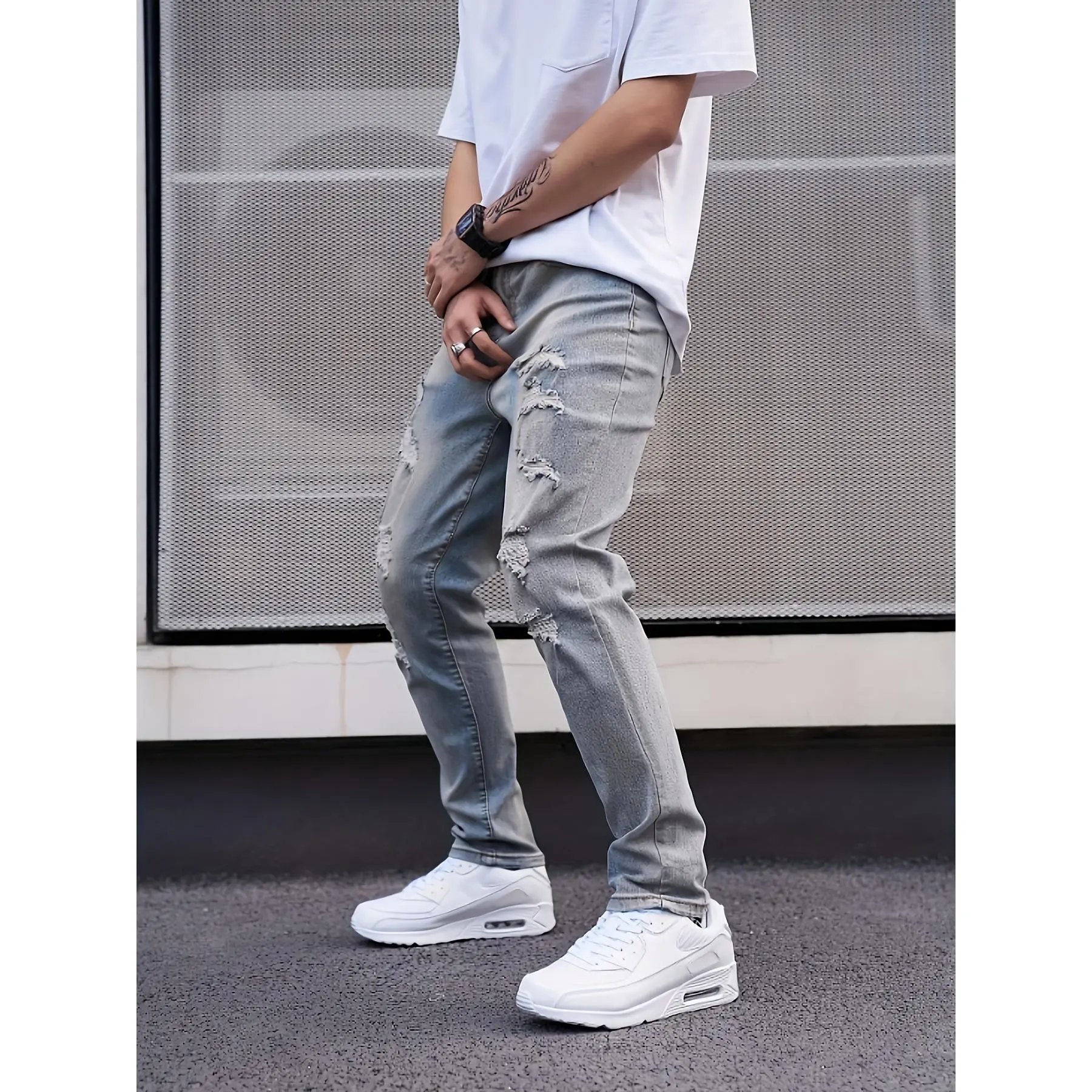 Men's small feet tight ripped denim men's new small pants