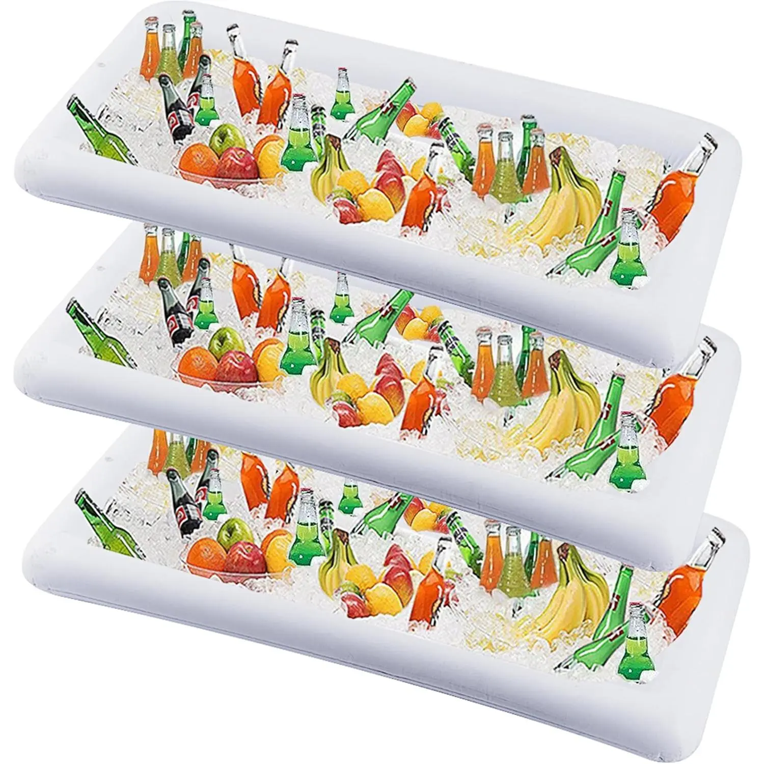 Inflatable Serving Bar, 3 Pack Ice Serving Buffet Salad Cooler Food Drink Containers with Drain Plug, BBQ Picnic Pool Party Supplies Inflatable Cooler