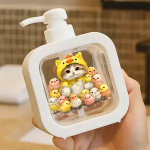 Adorable Pump Dispenser with Colorful Chick Pattern - Refillable Soap/Hygiene Liquid Holder for Bathroom & Kitchen, Soft Plastic Material, Cute Kitty Design - Perfect for Home Decor and Pet Lovers