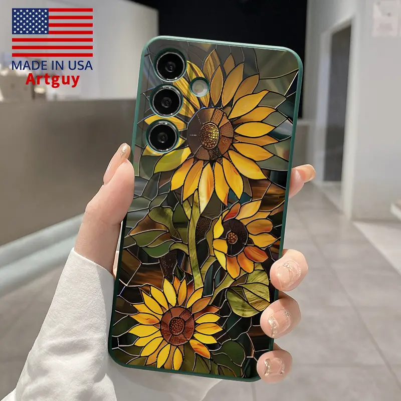 Straight Edge Soft Silicone Cellphone Casing - Artistic Sunflower Pattern, Drop & Shock Protection Handheld Devices Accessory for Samsung S22, S23, S24 Ultra Plus, S25