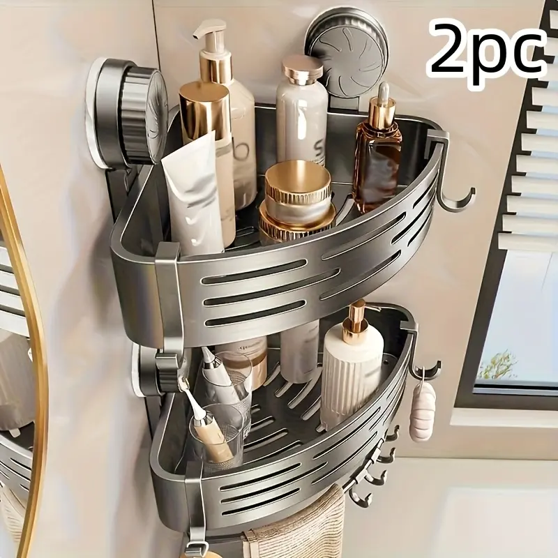 2-Piece Suction Cup Triangle Bathroom Corner Wall Mounted Rack, No-Drill Washbasin Toilet Plastic Storage Organizer, Bathroom Organization, Bathroom Accessories Organizer, Bathroom Organizers