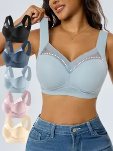 Women's Seamless Wireless Full-Coverage Bra Set, Elegant Underwear, High Support, Breathable Back, Mesh Detail, Fit, Perfect for Day, Halloween & Christmas