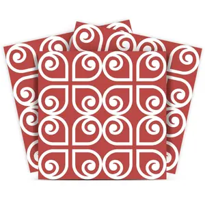360 stand Brick Red & White Scroll Peel & Stick Removable Glossy Vinyl Decorative Wall Stickers, 12x12 in Waterproof Kitchen Backsplash Stick-On Home Decor Supplies