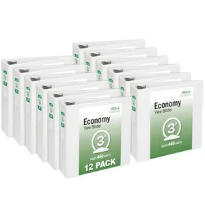 Office Essentials Economy View 3 Ring Binders, 3" Round Rings, 3.5" Spine, 460-Sheet Capacity, White Binders (12-Pack of 03430)