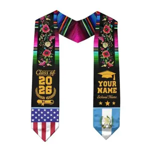 Personalized Guatemalan American Flag Graduation Stole – Custom Class of 2026 Sash with Name & School.