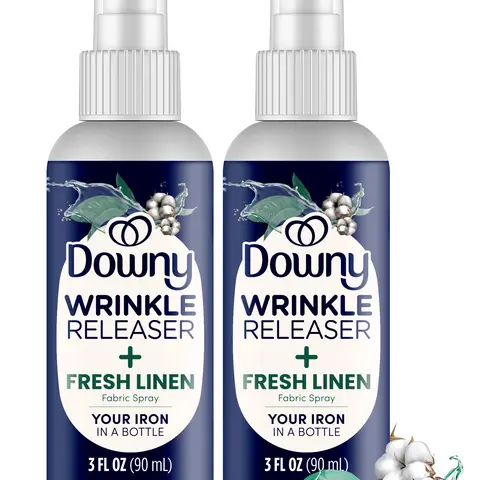 Downy Wrinkle Releaser Spray (2-Pack, 3-Pack Options) - 3 Fl Oz Travel Size, All-in-1 Smooth Clothing Solution with Nitrogen, Dimethicone, Fresh Linen Scent for Clothing Users: Fabric Refresher, Odor Eliminator, Static Remover, Ironing Aid