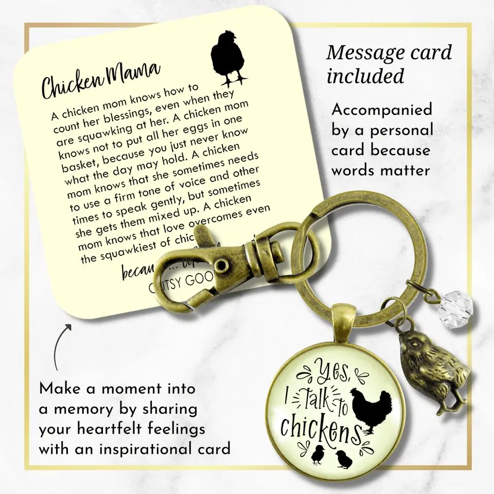 Chicken Mom Keychain Yes I Talk To Chickens Novelty Gift Farm Life