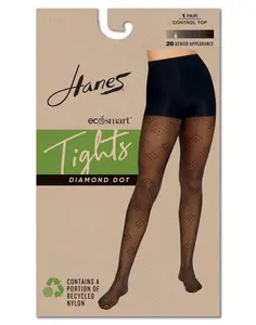Hanes Ecosmart Women's Sheer Control Top Tights Diamond Dot Intimates Comfortable Fit Soft Stretch Fabric Breathable Hg0013