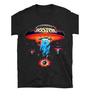 100% Cotton Boston Band T-Shirt Poster Shirt Spaceship Rock Band T-Shirt Men'S Black Golf Gift T-Shirt For Men And Women