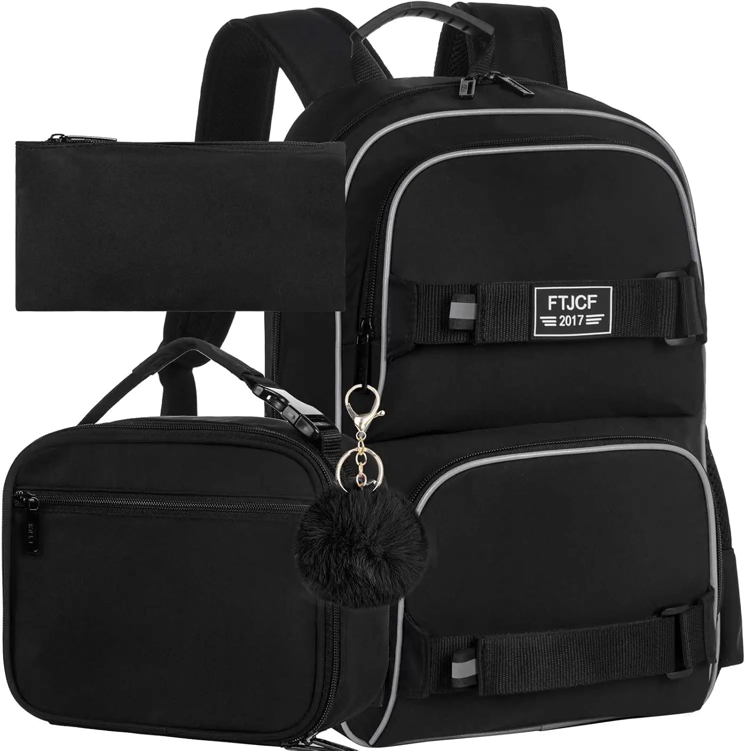 3Pcs Laptop Backpack for Women Men, 17 Inch School Bag College Bookbag for Teens Girls Boys Students, Water Resistant Backpacks with Lunch Bag Set (Bl