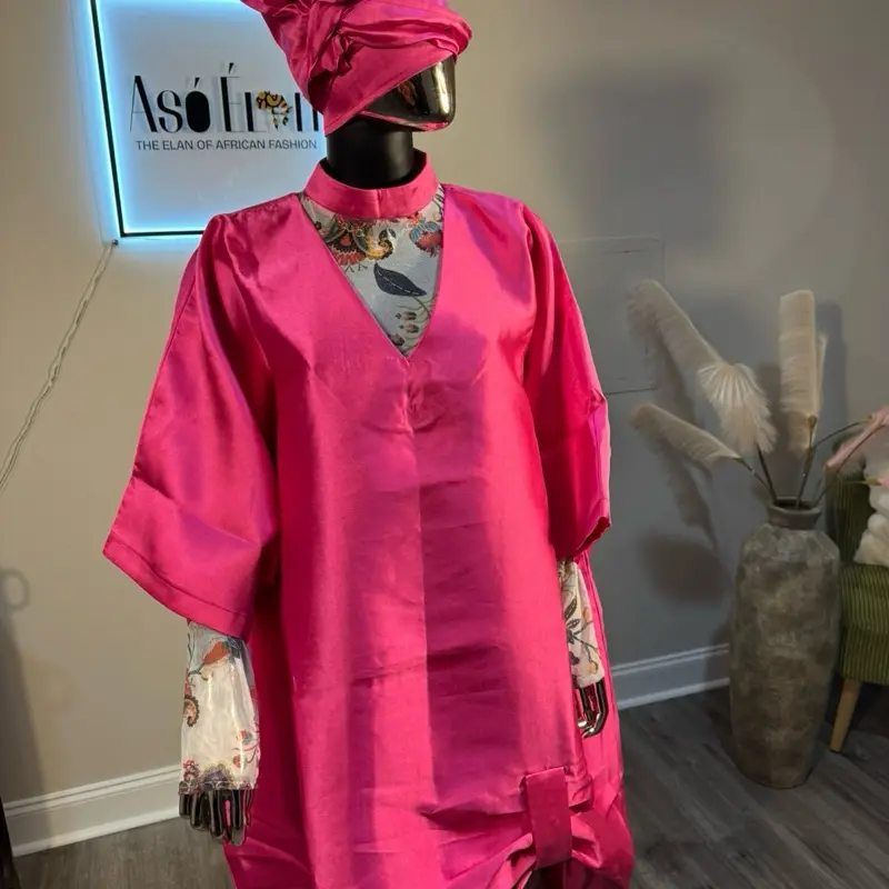 Chika Two‑Piece Mesh & Brocade Set – Luxury African Outfit (Pink, Baby Pink, Blue & Purple)