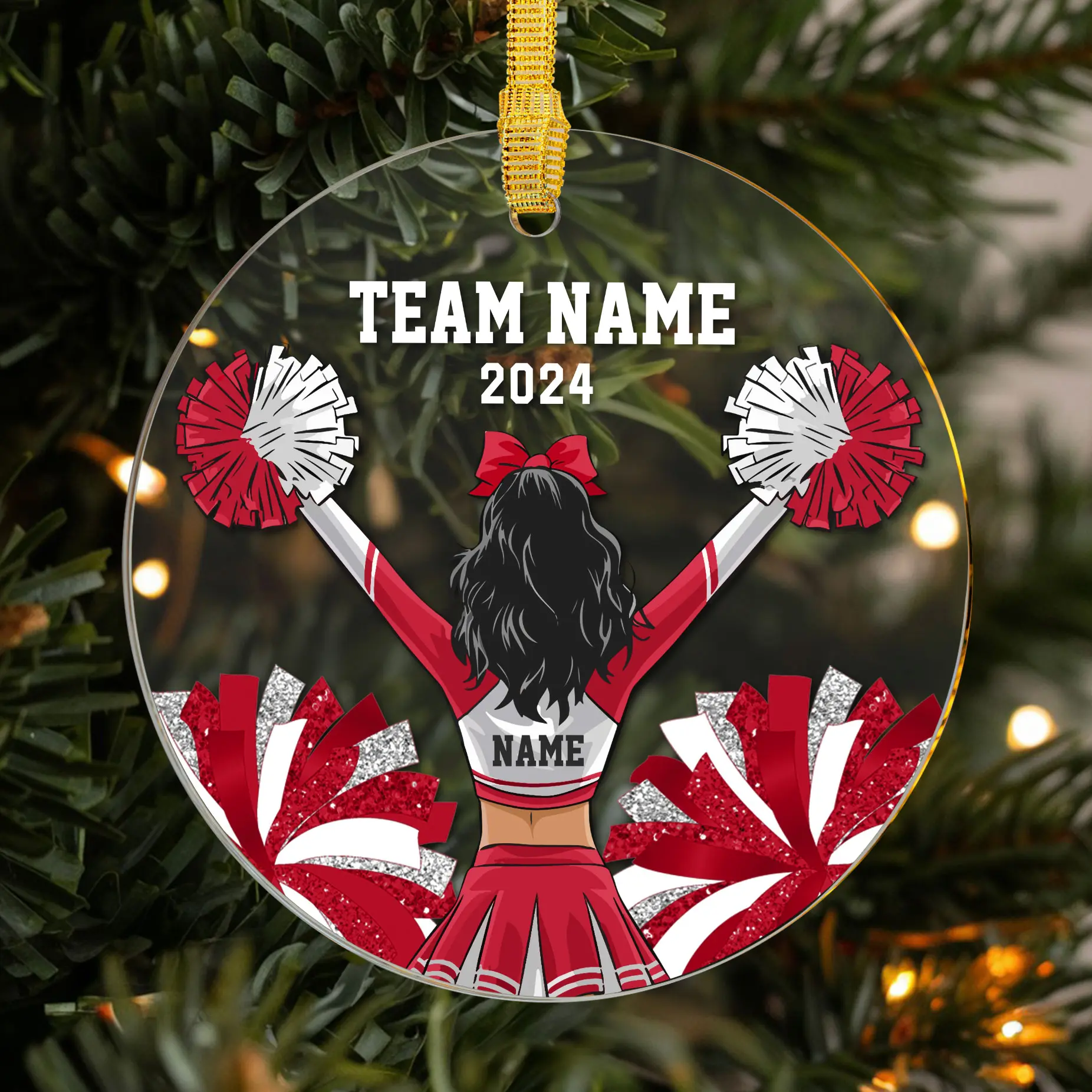 Personalized Cheerleader Ornament 2024, Cheerleading Christmas Tree Decoration with Glitter Pom-Poms, Unique Gift for Cheer Teams and Squad Members