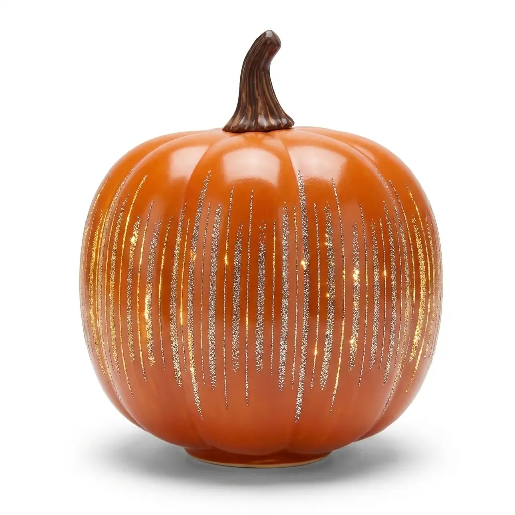 Sparkling Glitter Pumpkin Halloween Decor Statue, Shiny Jack O Lantern Figurine for Porch Table Indoor Outdoor Halloween Party Fall Home Decor