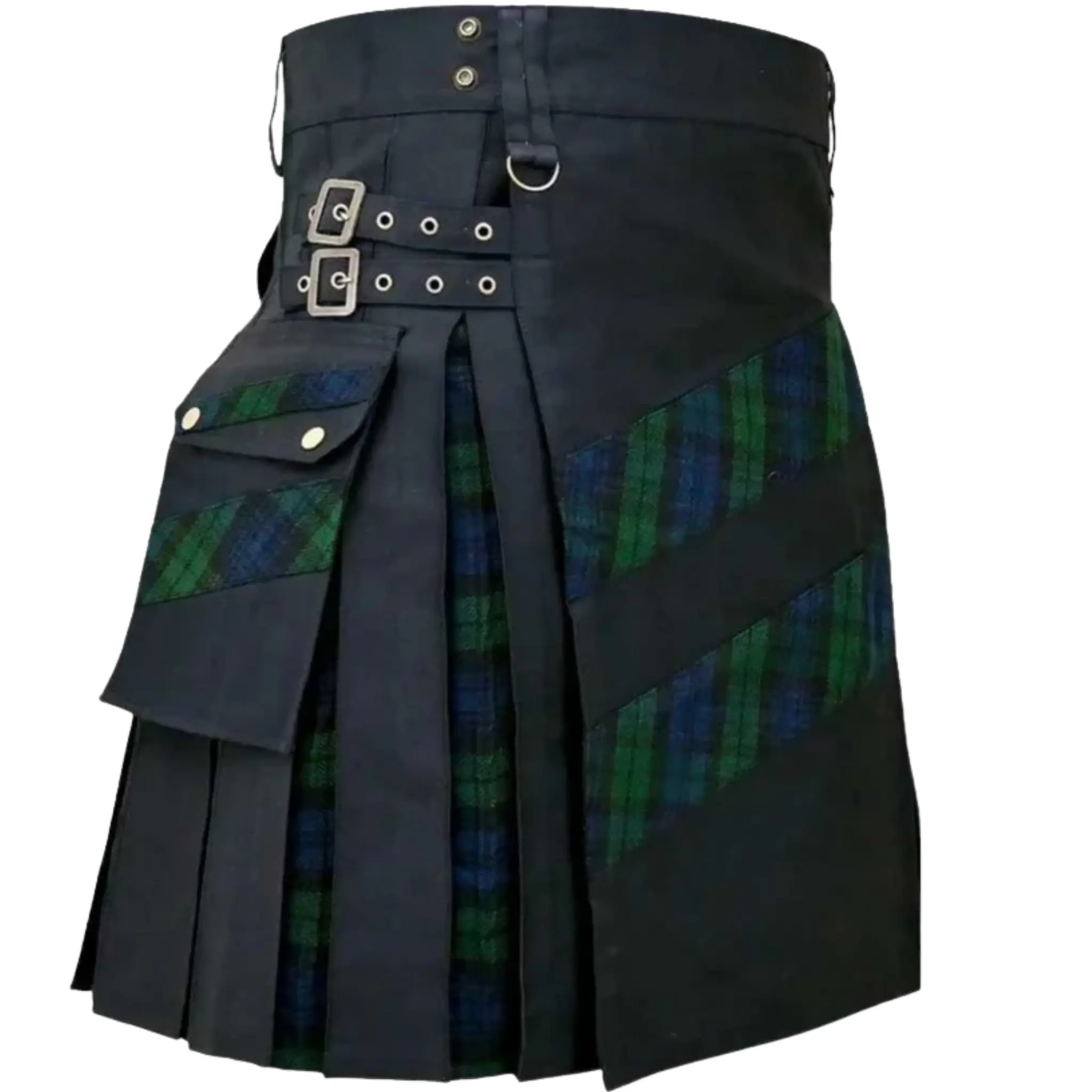Scottish Hybrid Cross Stripes Black Watch Utility Kilt Modern Style Durable Construction with Multiple Pockets and Comfortable Fit