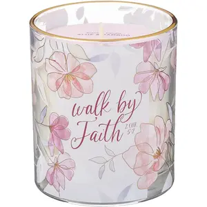 Walk by Faith Pink Aloe Bamboo Scented Candle in A Glass Jar - 2 Corinthians 5:7