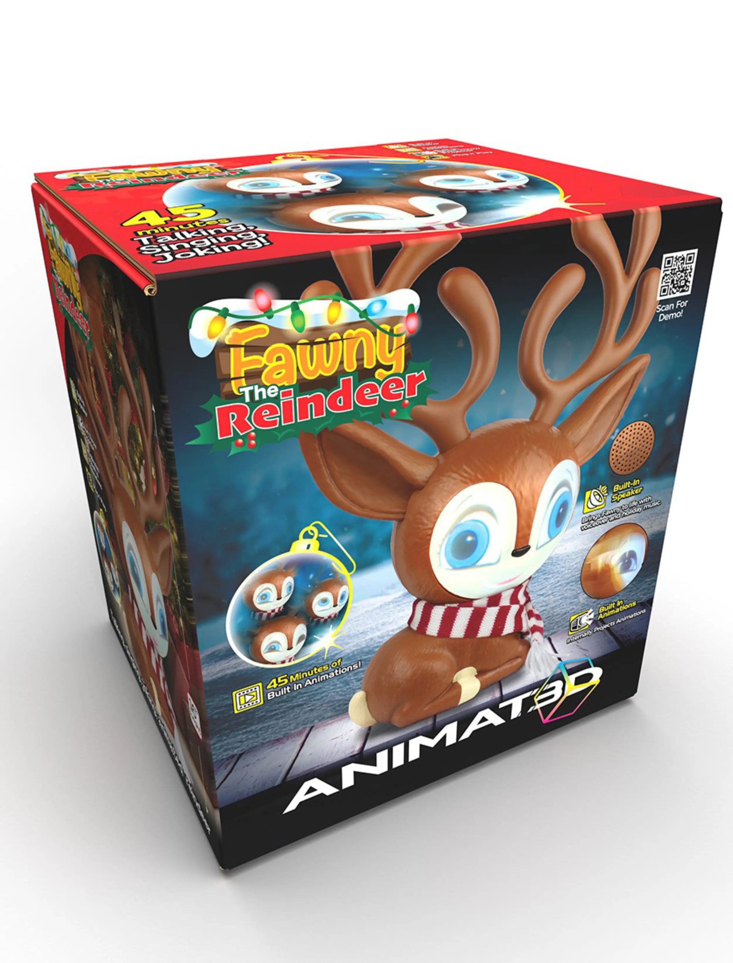 ANIMAT3D Fawny Plug'n Play Animated Reindeer Festive Decoration - Built-In Projector, Speaker, LED Light Entertainment, 30+ Mins Projection Content