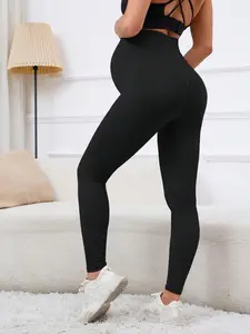 Women's High-Waisted Seamless Yoga Pants, Sporty Style Maternity Bottoms, All-Season Comfortable Tight-Fitting Pregnancy Wear, Prenatal Maternity Clothing