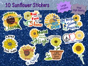 Sunflower Stickers, Ten Vinyl Stickers Supporting Sunflower, Great Sunflower Gift, Decorative Stickers Crafting Kit Scrapbook Materials