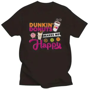Dunkin' Donuts'Happy' Graphic T-Shirt - 100% Cotton, Men's Casual Crew Neck T-Shirt, Fun and Sweet~, Fun~ Quality, Soft Fabric