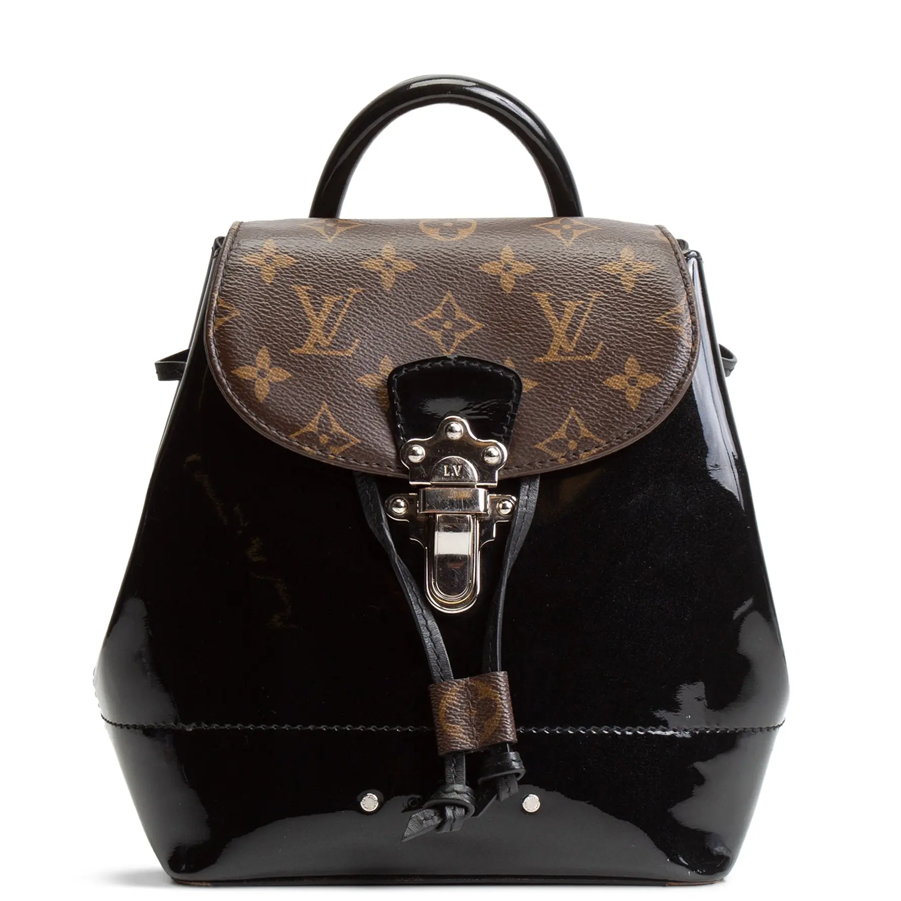 Pre-owned Louis Vuitton Patent Leather w/ Monogram Coated Canvas Piping & Trim Backpacks Hot Springs Backpack Vernis