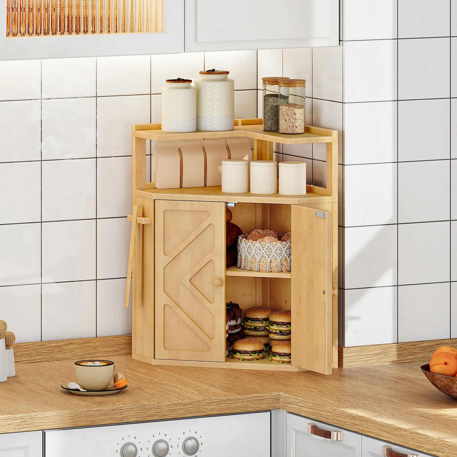 HOOBRO Bamboo Bread Box, Corner Bread Box for Kitchen Countertop, Large Capacity 2-Tier Bread Container, Bread Storage Container with Removable Shelf and Clip Holder, for Dining Room, Natural#SpringSale #BigSpringSale #SummerVibes